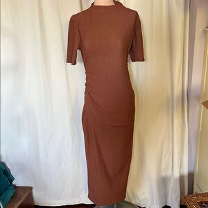 Zara Brown Bodycon Maxi Dress with Mock Neck